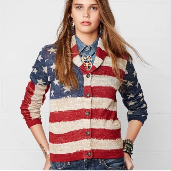 Denim & Supply Ralph Lauren American Flag Sweater Cardigan Size Medium Cotton - Picture 16 of 16
